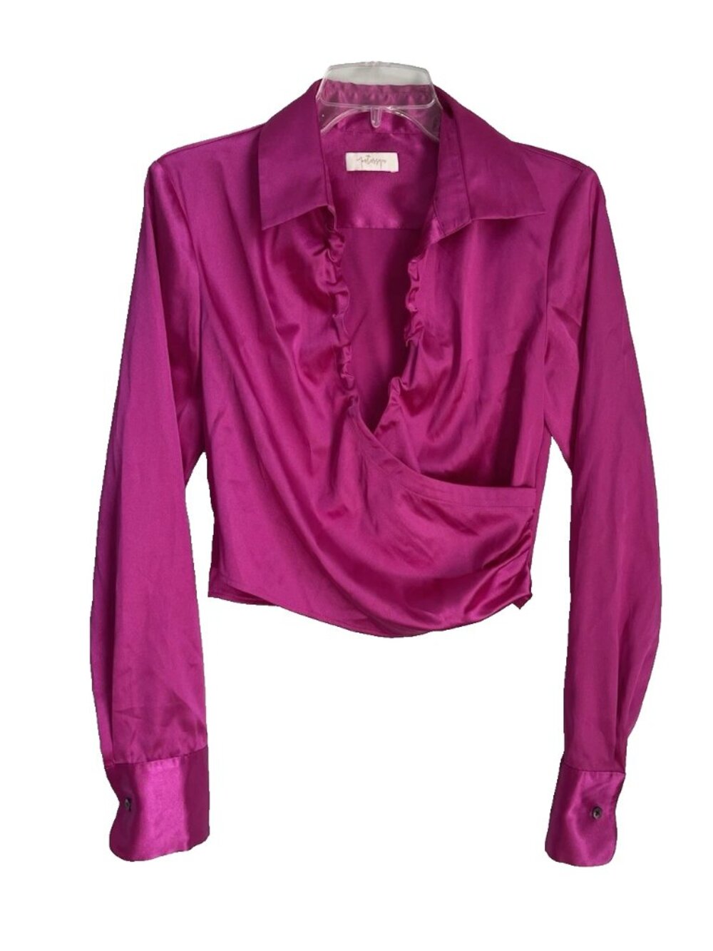 Petersyn Revolve Fuschia Surplice Size Zip Long Sleeve Cropped Top